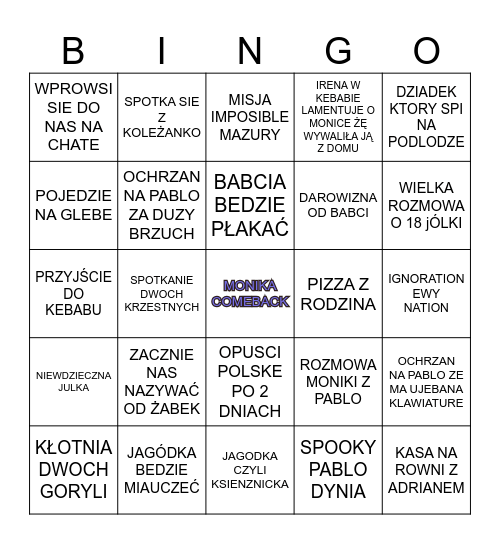 MONIKA COMEBACK Bingo Card
