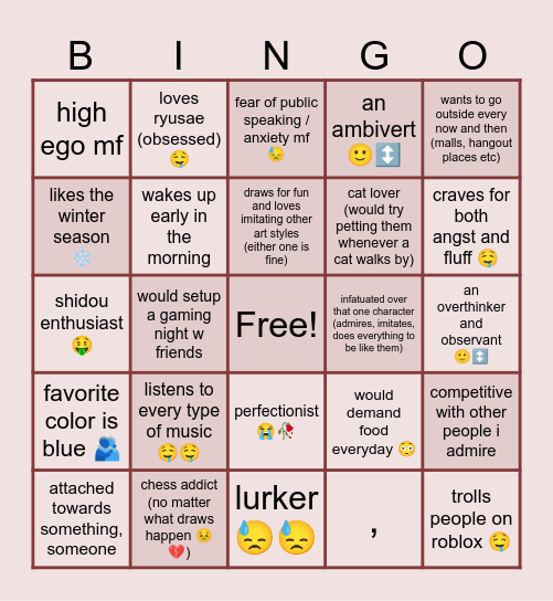 are you natt's twin (?) Bingo Card