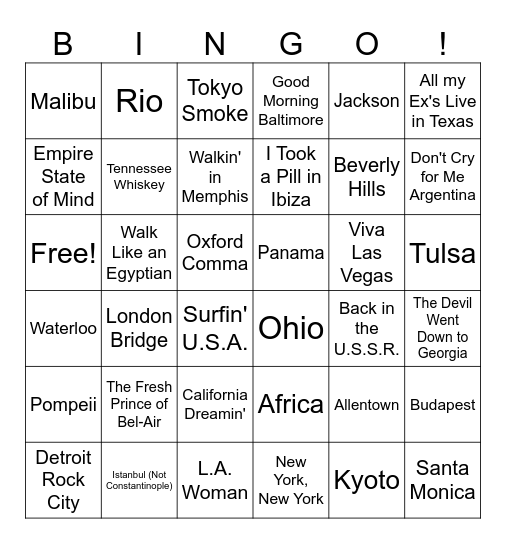 Around the World We Go Bingo Card