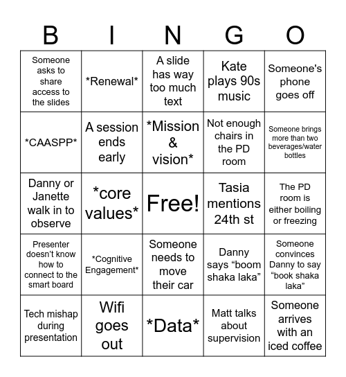 Summer PD Bingo Card