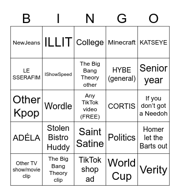 TikTok Bingo 2nd Gen Bingo Card