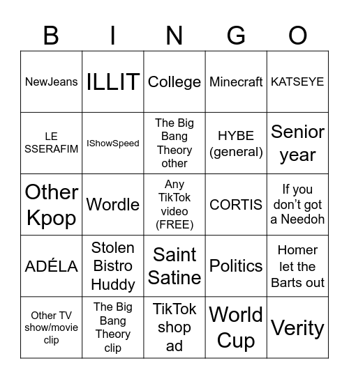 TikTok Bingo 2nd Gen Bingo Card