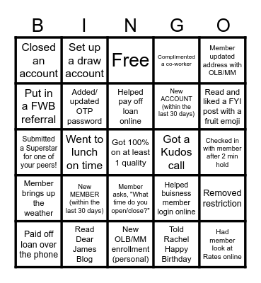 Contact Center Bingo Card