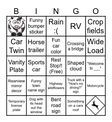 Road Trip Bingo Card
