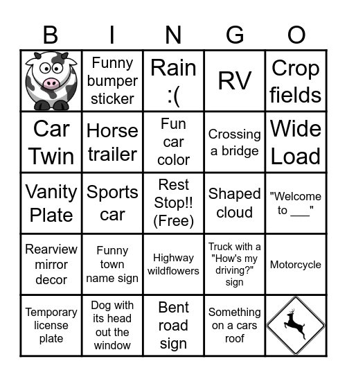 Road Trip Bingo Card