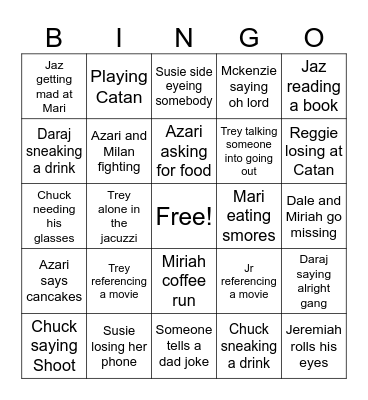 Harris/Silver Family Vacation Bingo Card