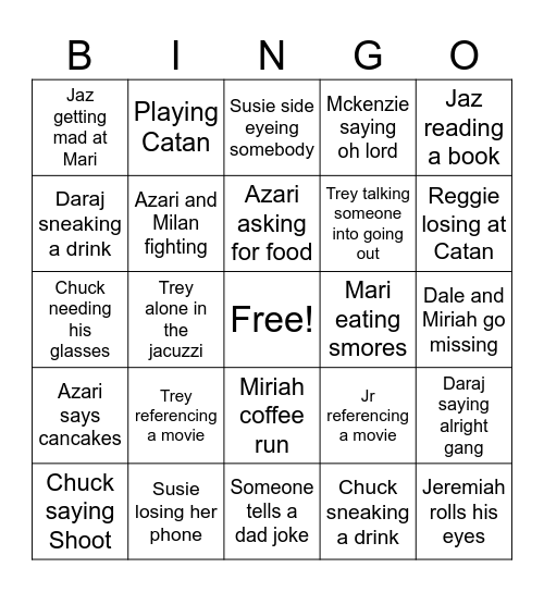 Harris/Silver Family Vacation Bingo Card