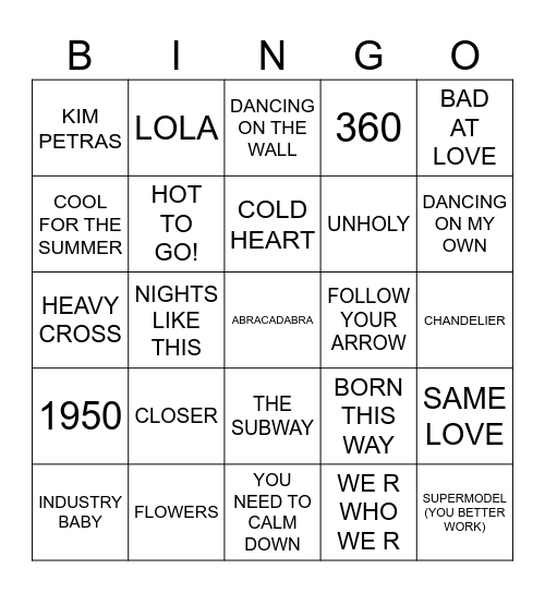 PRIDE Bingo Card