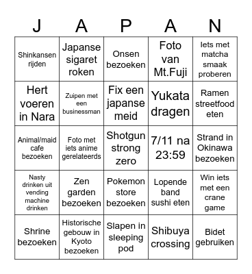 Japan Bingo Card