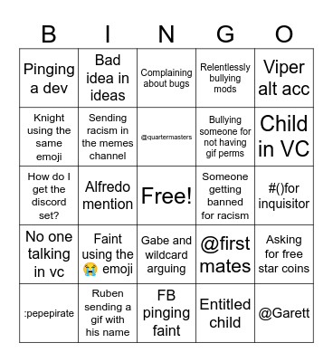 Sail VR Discord Bingo! Bingo Card