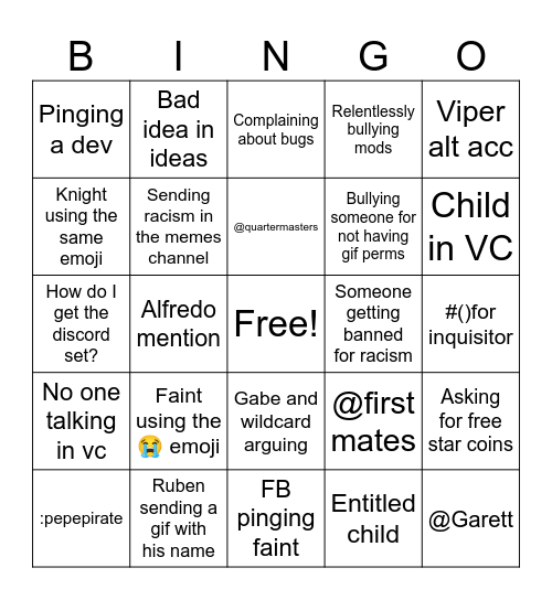 Sail VR Discord Bingo! Bingo Card