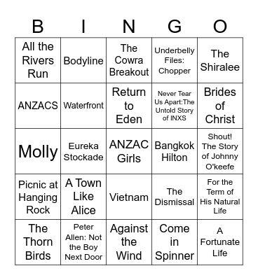Australian Mini Series Bingo Card