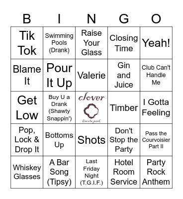 Drinkin' Songs Bingo Card
