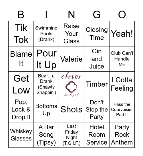 Drinkin' Songs Bingo Card