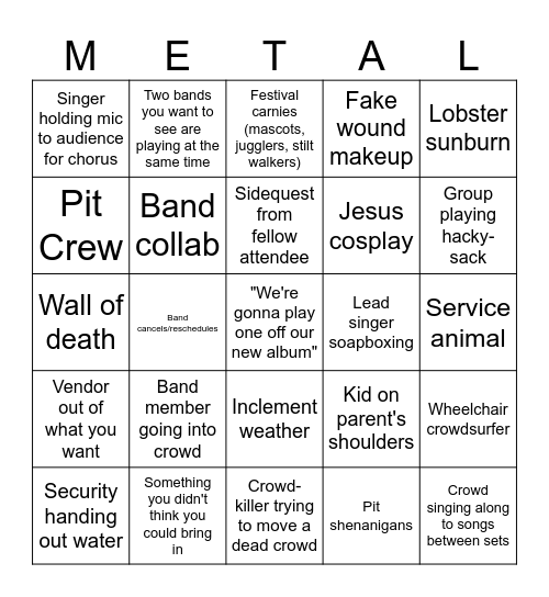 Metal Festival Bingo Card