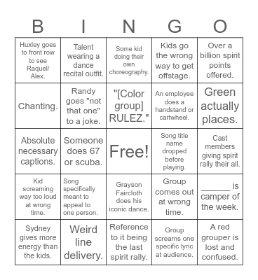 Spirit Rally Bingo Card