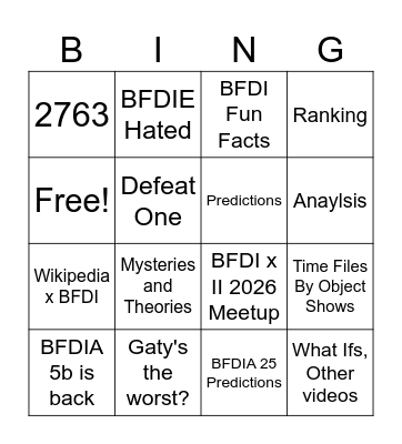 1 new BFDI video Bingo Card