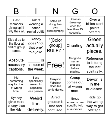 Spirit Rally Bingo Card