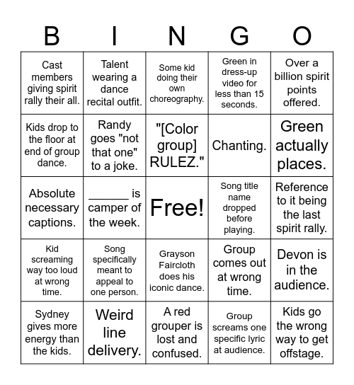 Spirit Rally Bingo Card