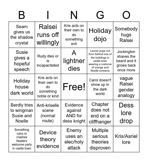 Deltarune chapter 6 bingo Card