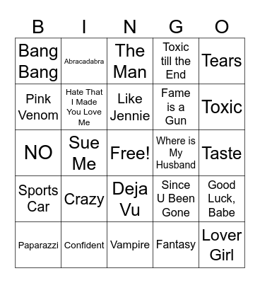 Pop Diva Bingo Card