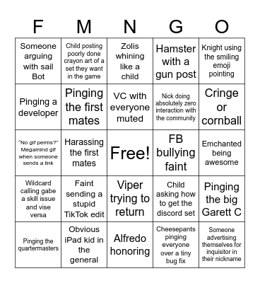 Sail VR Bingo Card
