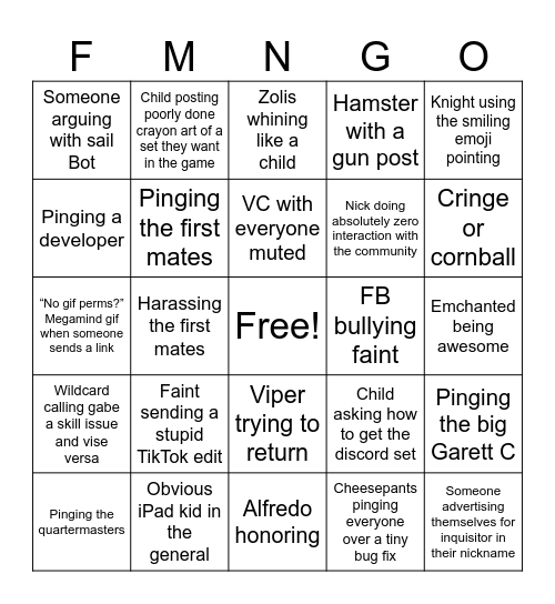 Sail VR Bingo Card