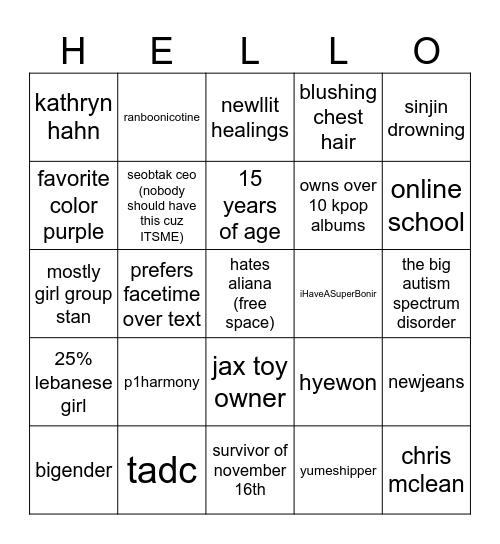 mari bingo honey Bingo Card