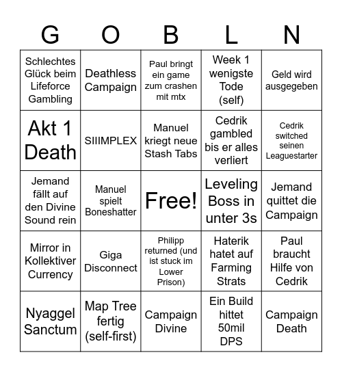 Poe Leaguestart 3.29 Bingo Card