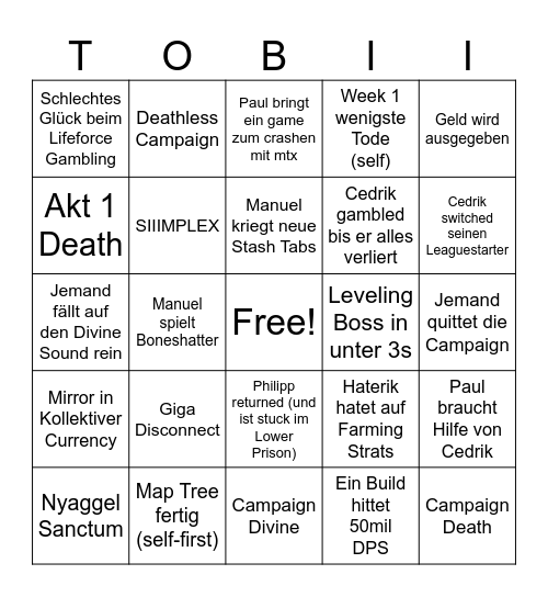 Poe Leaguestart 3.29 Bingo Card