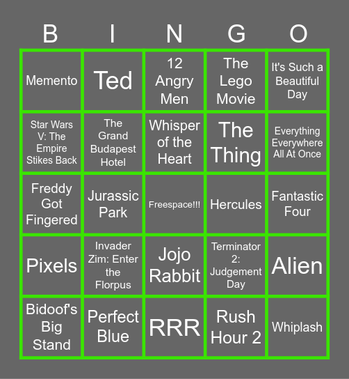 my letterboxd 5 stars!!1!! Bingo Card