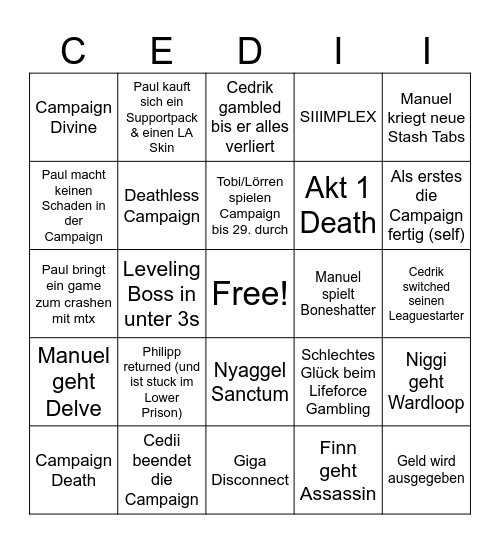 Poe Leaguestart 3.29 Bingo Card
