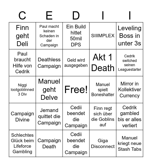 Poe Leaguestart 3.29 Bingo Card