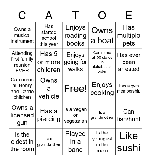 Family Reunion Bingo Card