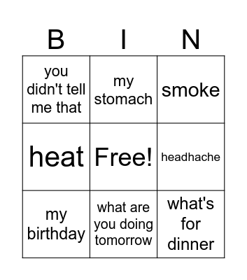 Wendy Bingo Card
