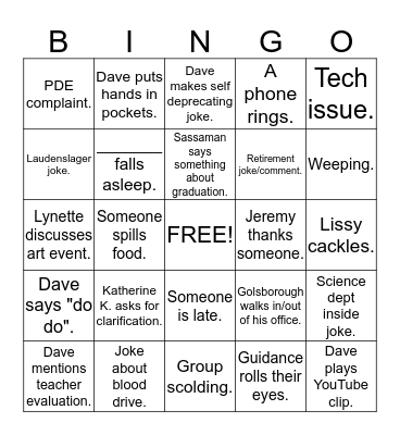 MASH Faculty Bingo Card