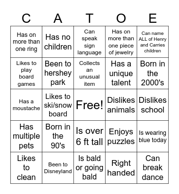 Family Reunion Bingo Card
