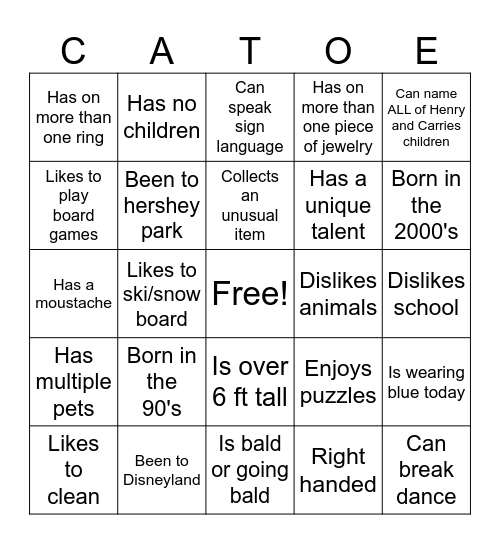 Family Reunion Bingo Card