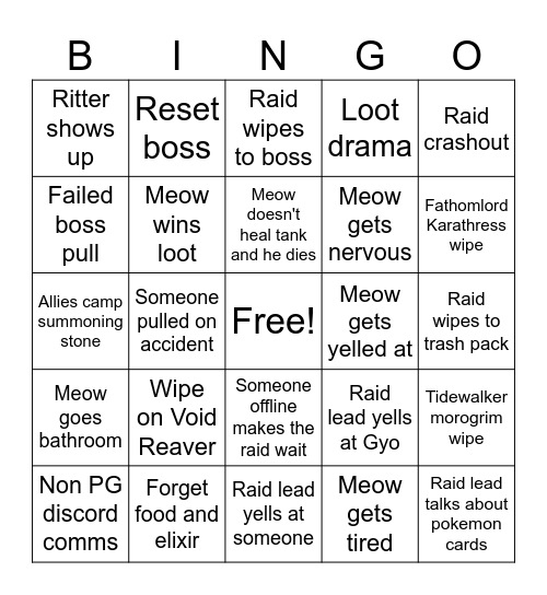 Meow priest bingo Card