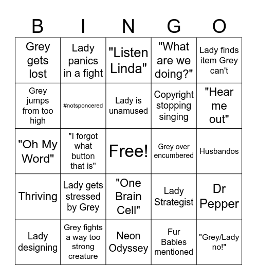 Adventures with Lady and Lady Bingo Card