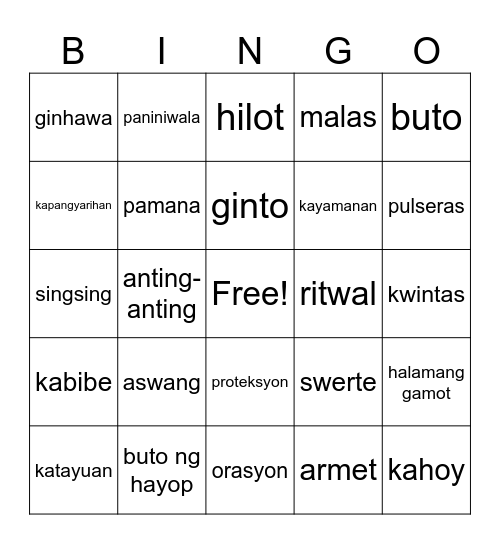 Dimensyon ng Buhay Bingo Card