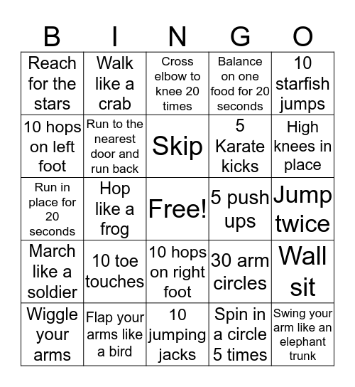 Let's Get Moving! Bingo Card