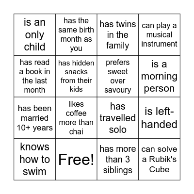 Find Someone Who... Bingo Card
