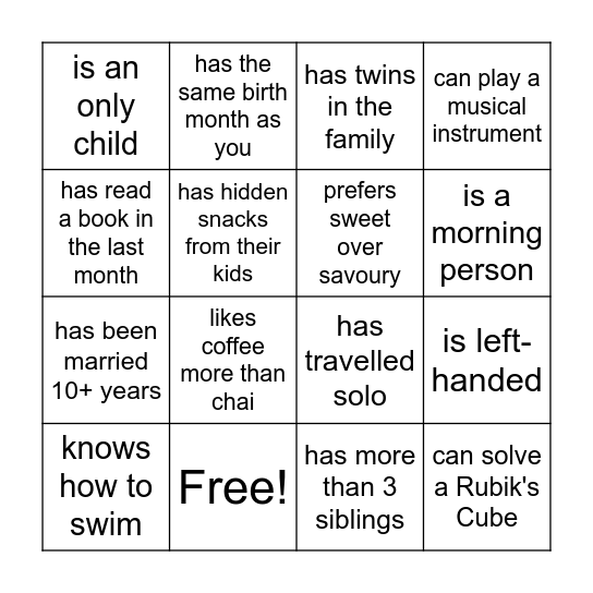 Find Someone Who... Bingo Card