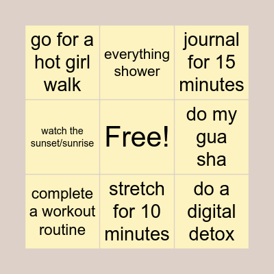 Self-Care Bingo Card