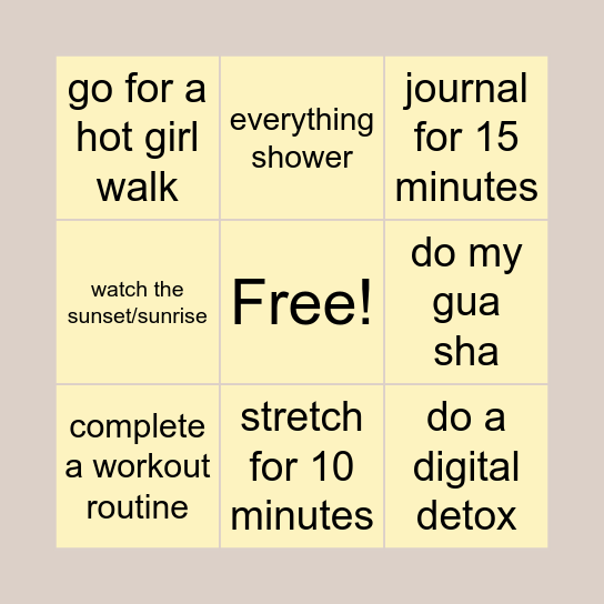 Self-Care Bingo Card