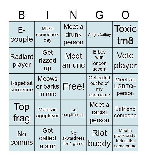 VALORANT SWIFTPLAY BINGO Card