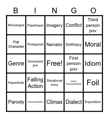 Literary Terms Bingo Card