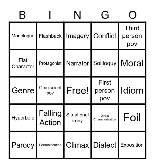Literary Terms Bingo Card