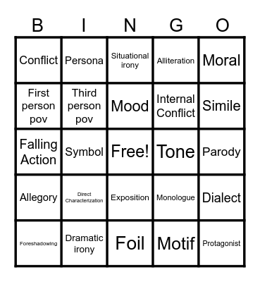 Literary Terms Bingo Card